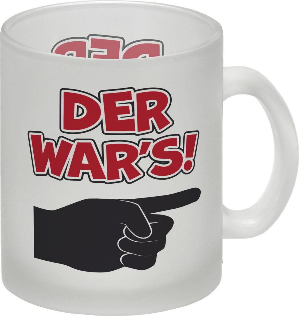 Der war’s Glas Tasse mit beschuldigender Hand