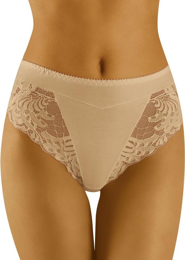 Wolbar Damen Slips Spitze hoher Bund Unterhose WB408 , beige, M