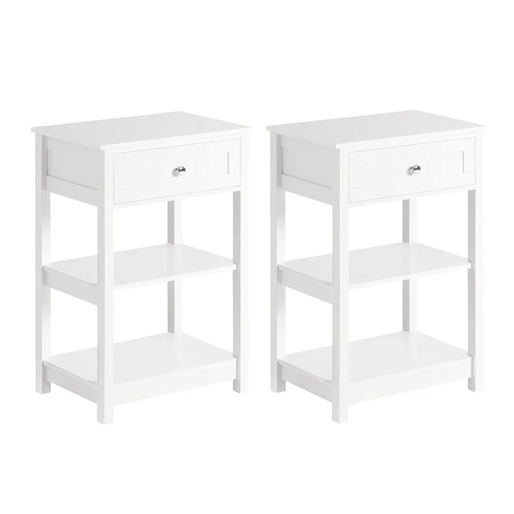 Lot de 2 tables de nuit hautes blanches pour literie moderne et salon