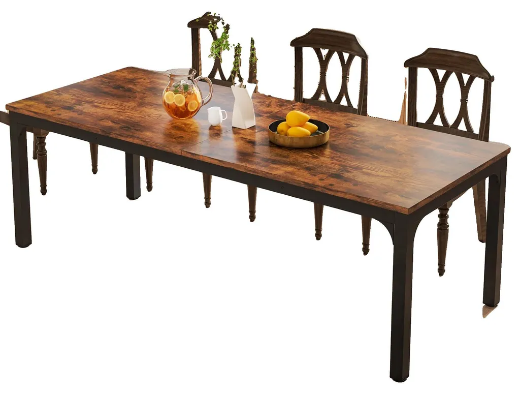 Table à manger rectangulaire 10 personnes bois brun rustique 200cm