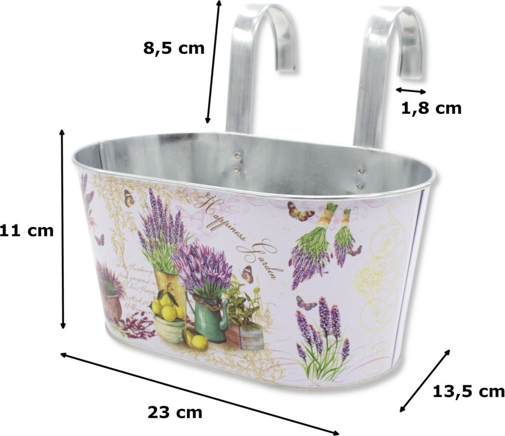Metall Hängetopf mit 2 Henkeln - 23cm x 11cm Lavendel 2 Stück
