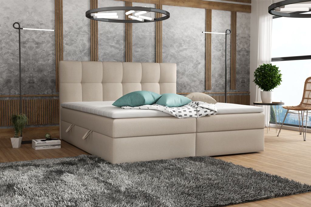 Boxspringbett Schlafzimmerbett ARTURO 200x200cm Stoff Soro Beige