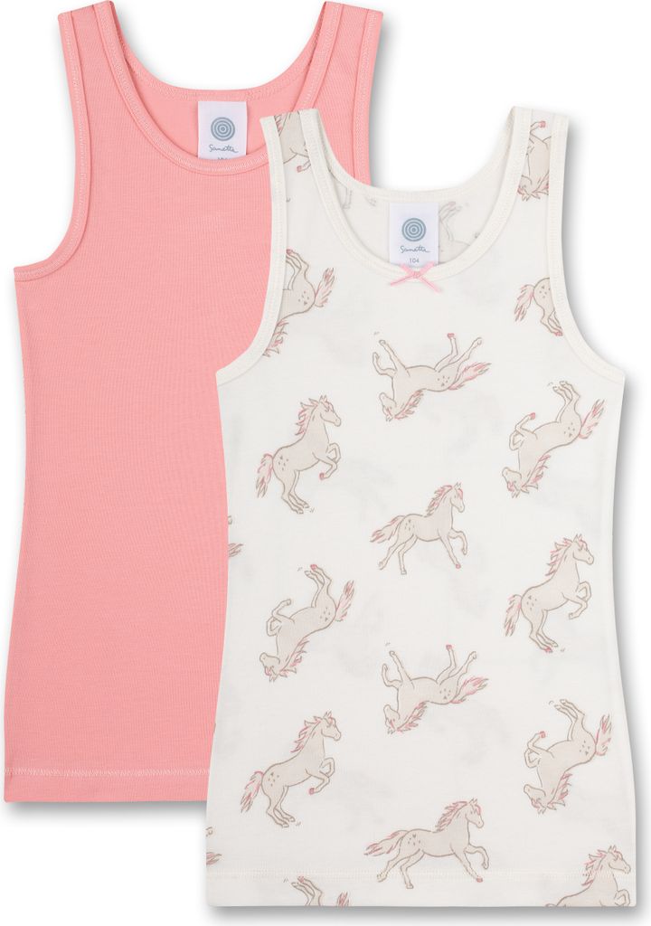 Sanetta Mädchen Unterhemd, 2er Pack - Unterhemden, Top, Baumwolle, Pferde Rosa/Weiß 104