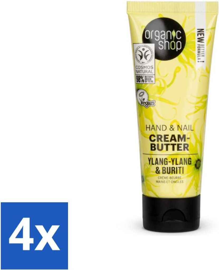 Organic Shop - Ylang-Ylang & Buriti Hand- und Nagelcreme - Beruhigend und regenerierend - 75 ml - Vorteilspack - 4 Stücke