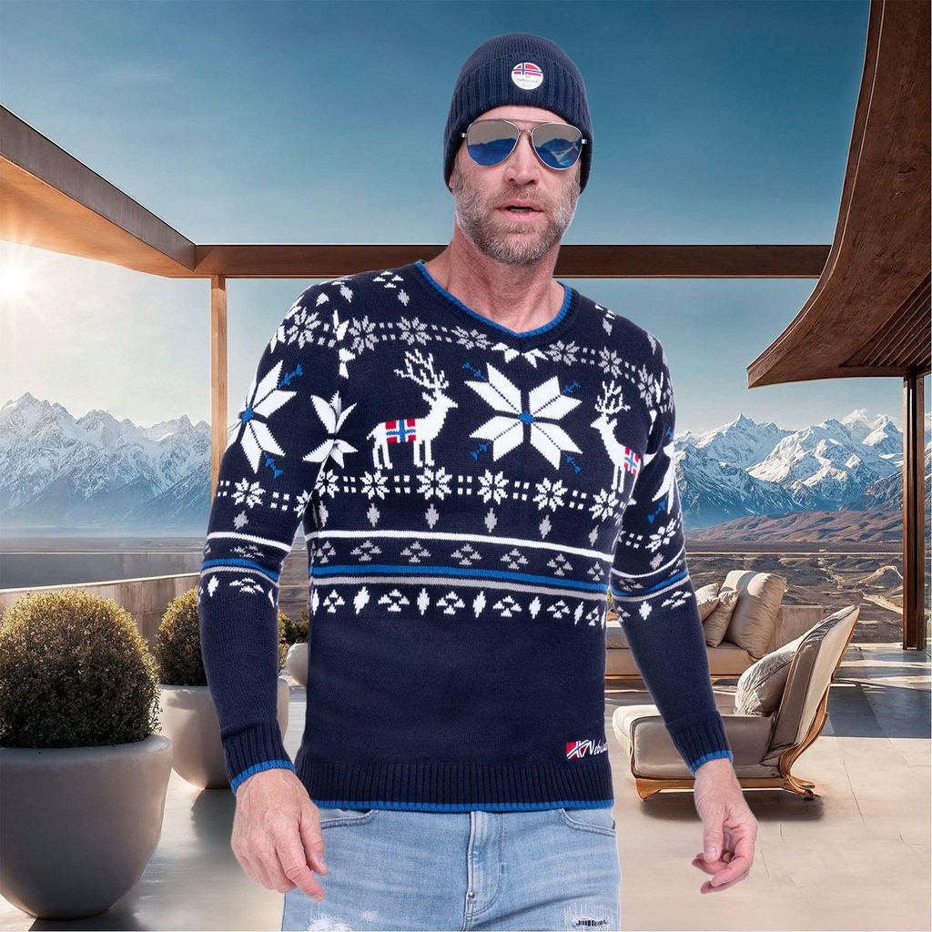 Nebulus Norweger Pullover BREEN Herren, warmer Pullover, schicker Pullover im Norweger-Style, P6413 - Herren, navy, L