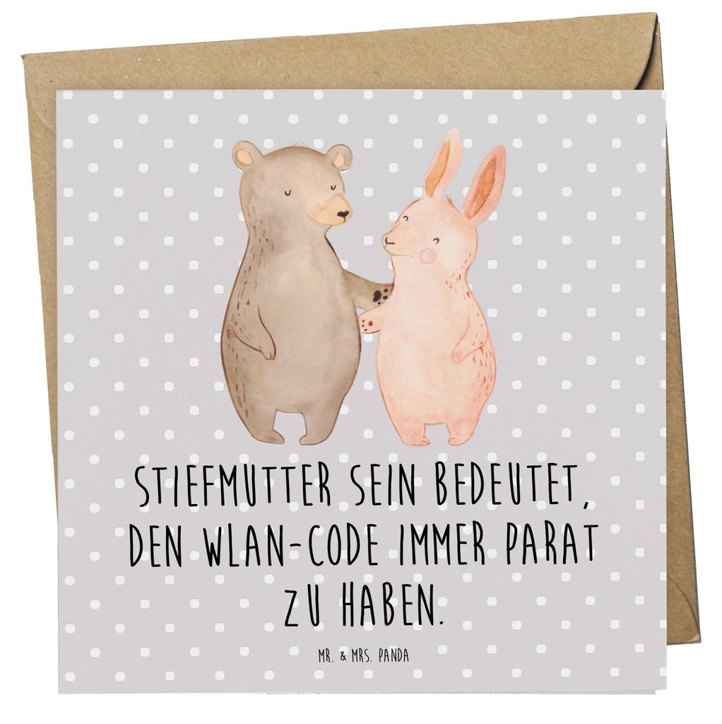 Mr. & Mrs. Panda Grußkarte Stiefmutter Heldin - Grau Pastell - Geschenk, Patchwork-Familie, Verwandte, Klappkarte, Glückwunschkarte, einzigartig,...