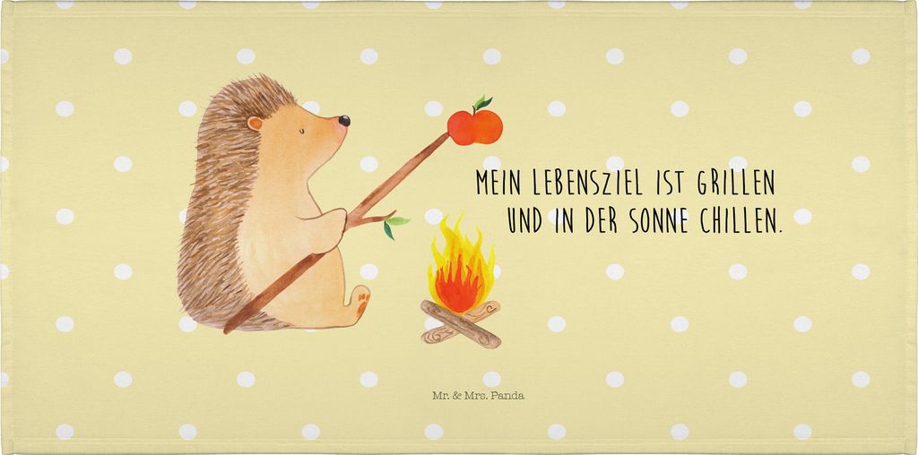 Mr. & Mrs. Panda Handtuch Igel Grillen - Gelb Pastell - Geschenk, Frotteehandtuch, Motivation, Lustige Sprüche, Sinn Des Lebens, Flauschtuch, baum...