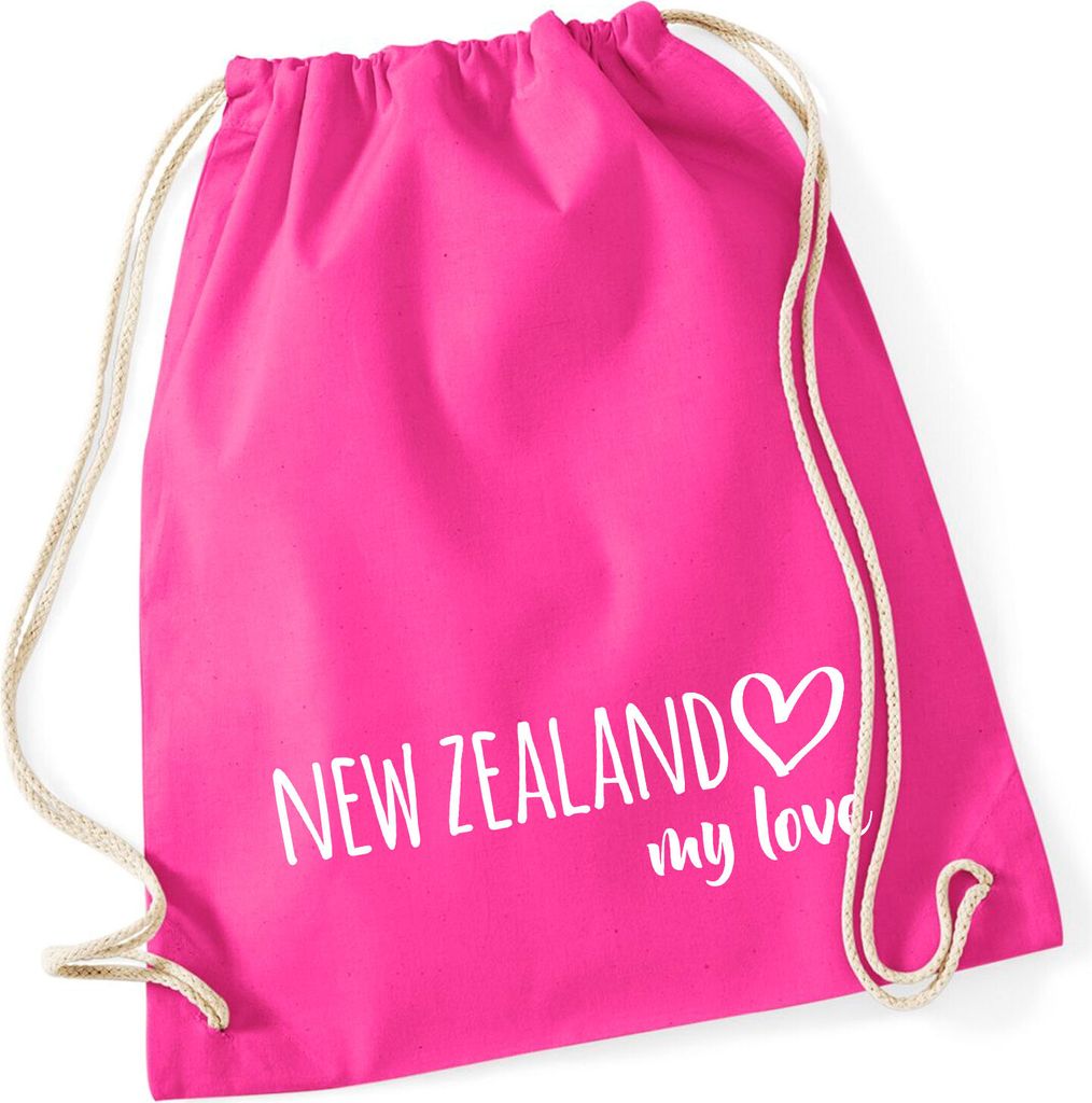 Huuraa Turnbeutel New Zealand my love 12 Liter Fuchsia Baumwolle Rucksack Geschenkidee