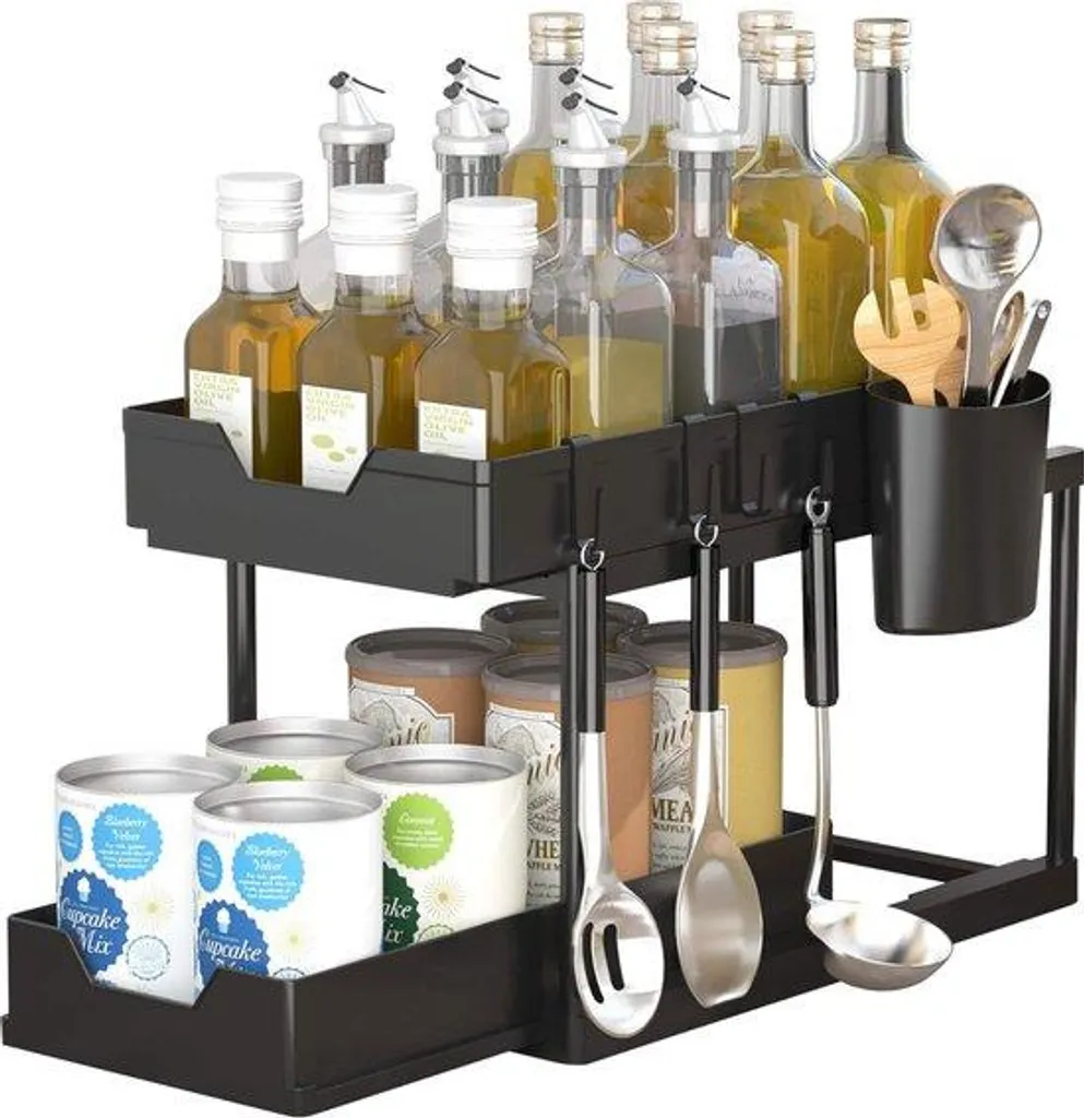 Étagère de cuisine coulissante 2 étages pour meuble bas de cuisine