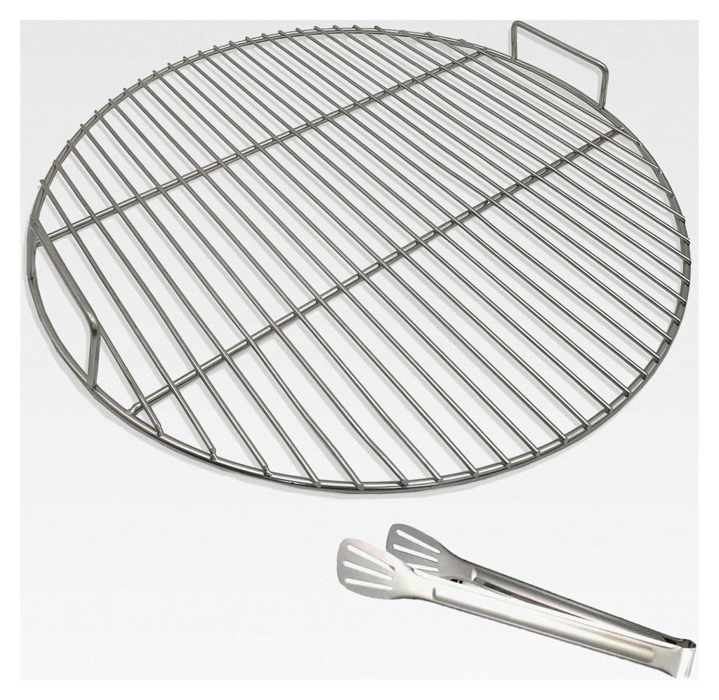 Runder Grillrost aus 304 Edelstahl mit Grillzange, 44,5 cm Durchmesser, geeignet für 47 cm Kugelgrills und Holzkohlegrills