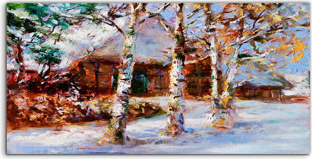 Coloray - Glasbild - 120x60 cm - Wandbild - Glasbilder - Foto Wand Winter Schnee Dorf Malerei