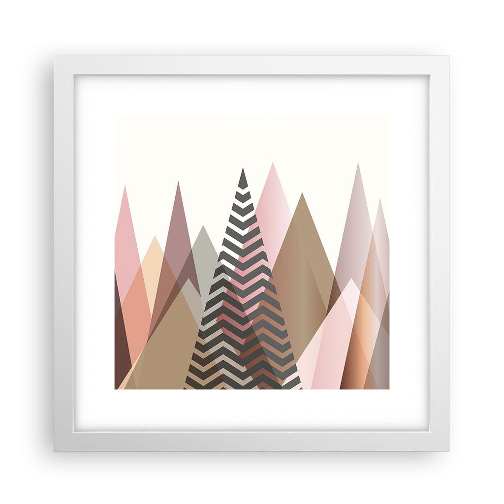Gerahmtes Poster - Weißer Rahmen - Berge Dreiecke Abstraktion - 30x30 cm - Wand Bild - Wanddeko - Wandbilder - Kunstposter - Wandposter - Bilderra...