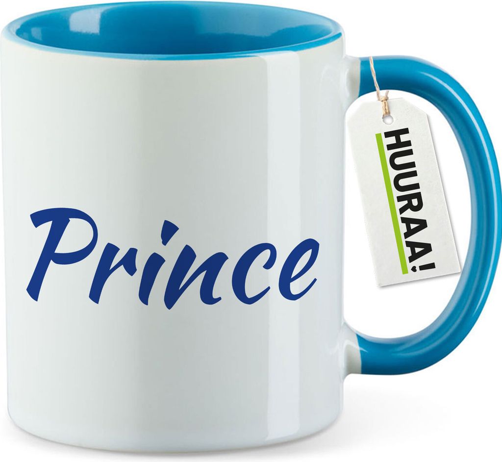 Huuraa Kaffeetasse Prince Schriftzug 330ml Blau Keramik Kaffeebecher Geschenkidee