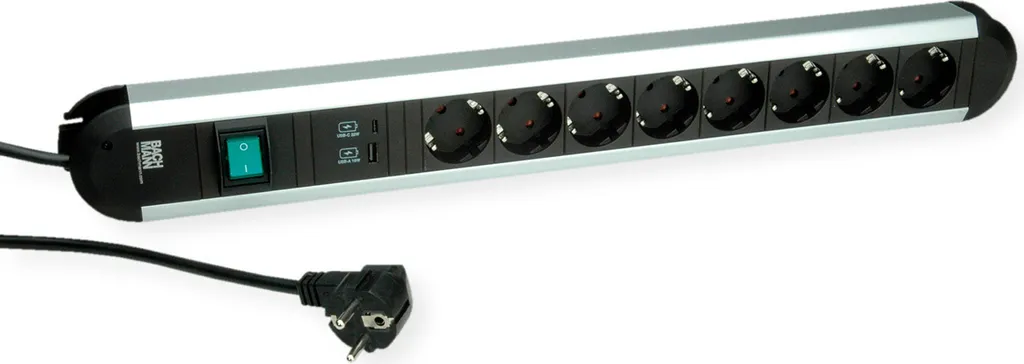 Bloc multiprise aluminium 8 prises et chargeur USB C BACHMANN PRIMO