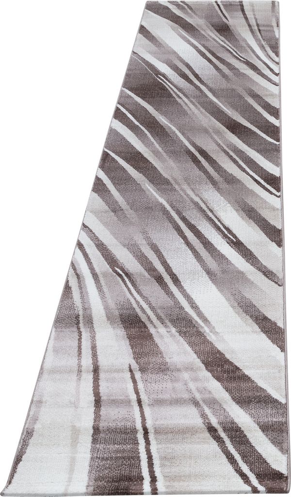 Moderner Teppich Wellenmuster Zeitlos Waschbar Strapazierfähig | Läufer Braun 80x300 cm Flur Saugroboter geeignet Gekettelt | DRAU – Kadima Design