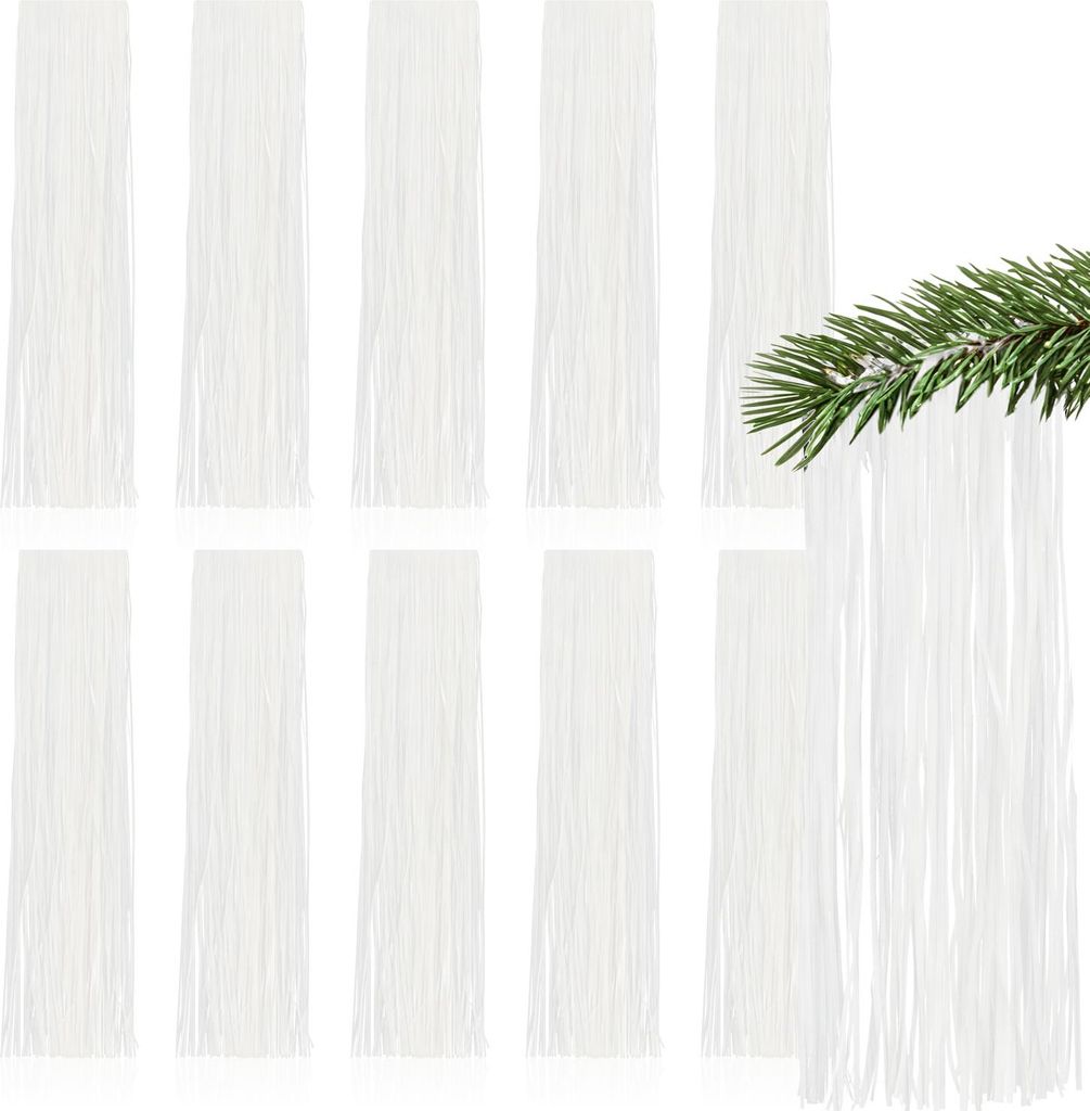 com-four 10x Lametta - weiße Lametta Girlande für Weihnachten - Christbaumschmuck für den Tannenbaum - Lametta-Vorhang mit glatten Fäden