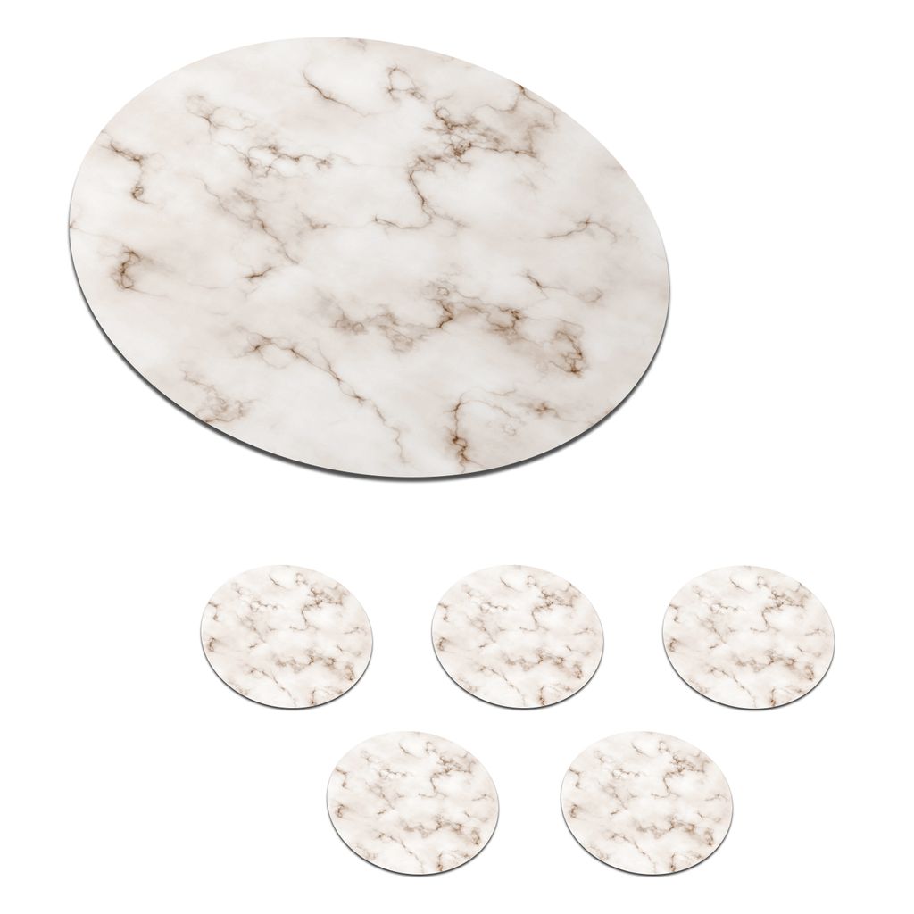 KitchenYeah Glasuntersetzer Rund 6er Set Weiß - Luxus - Marmor 10x10 cm Untersetzer für Gläser - Getränkeuntersetzer - Tischplattenschutz - ...