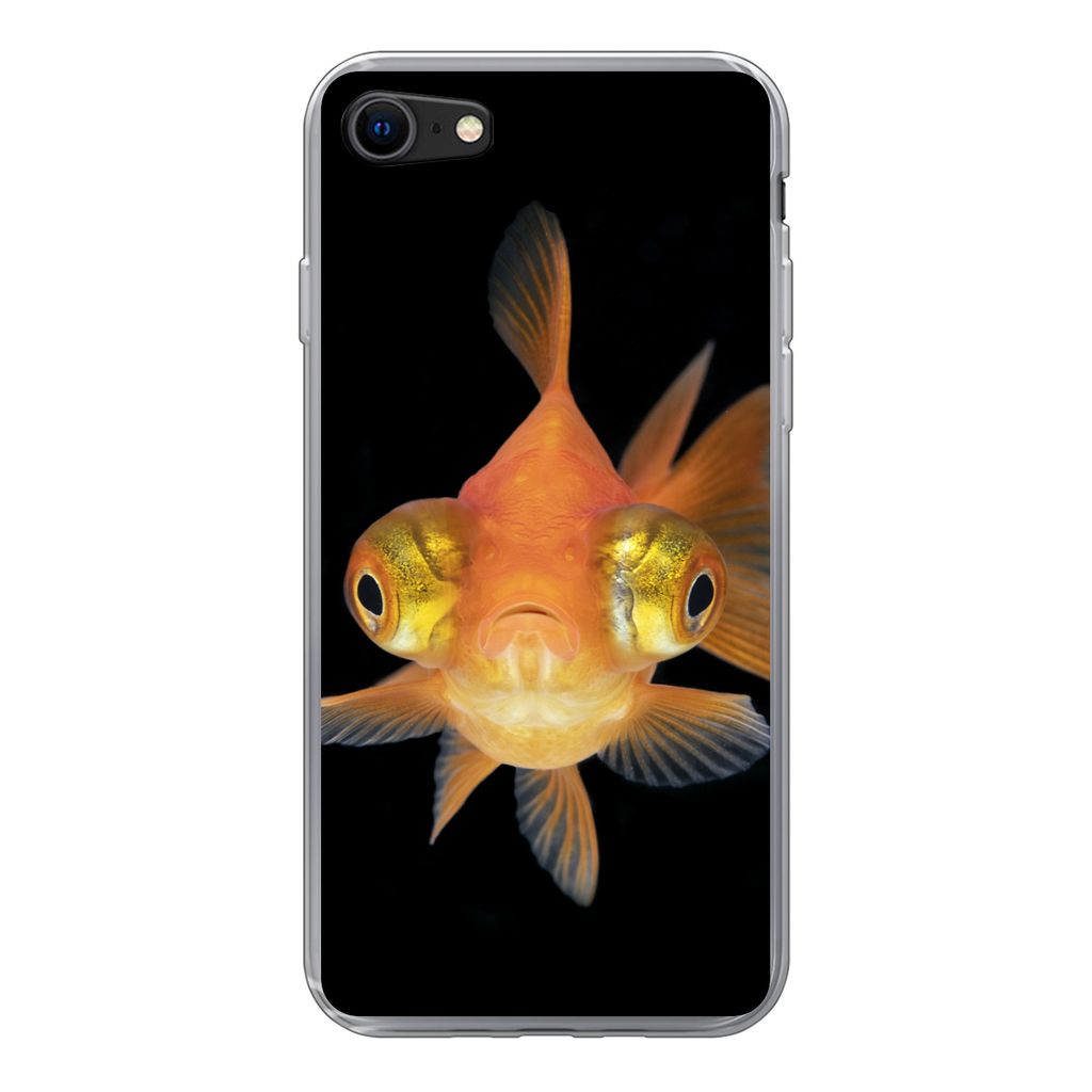 MuchoWow Handyhülle Schutzhülle Hülle für iPhone SE 2020 Goldfisch - Meerestiere - Augen Silikon Softcase Handy Hülle - Kartenbesitzer
