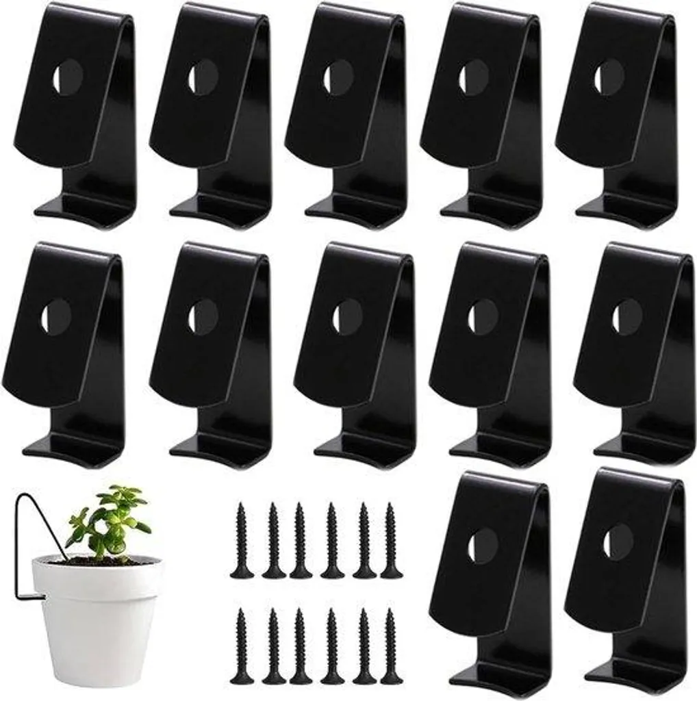 Support pot de fleur mural en métal noir robuste pour balcon - 12pcs