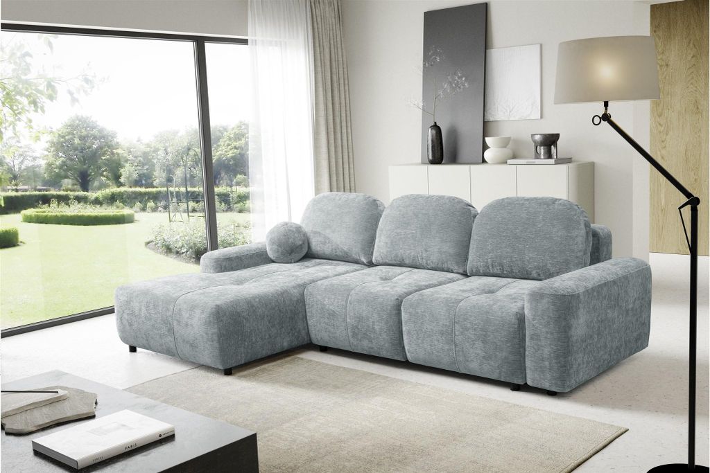 Ecksofa Schlafsofa Sofa ARGOS in Stoff Vibe Blaugrau Ottomane Links