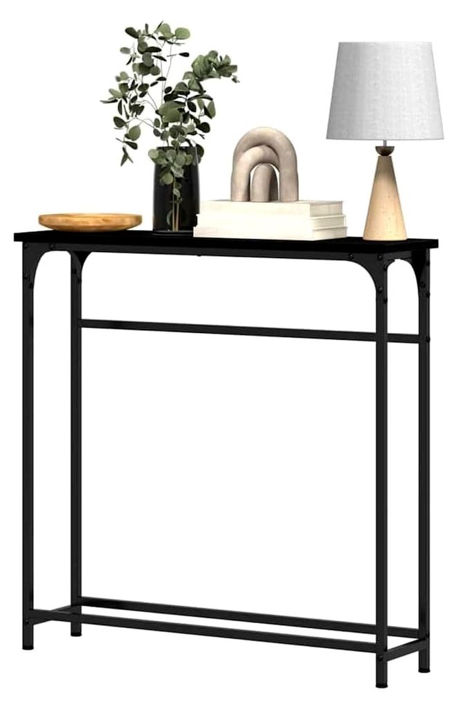 Konsolentisch mit Regal aus schwarzer Eiche 75 x 19,5 x 75 cm, rechteckig, industrieller Stil, moderner Akzent, platzsparend und praktisch