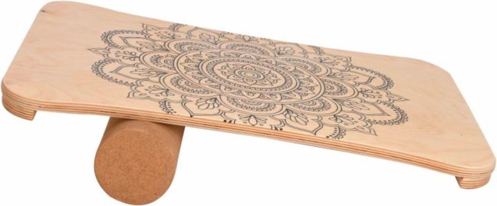 L.A. Sports Woodboard / Balance-Board aus Ahorn mit Faszienrolle aus Kork