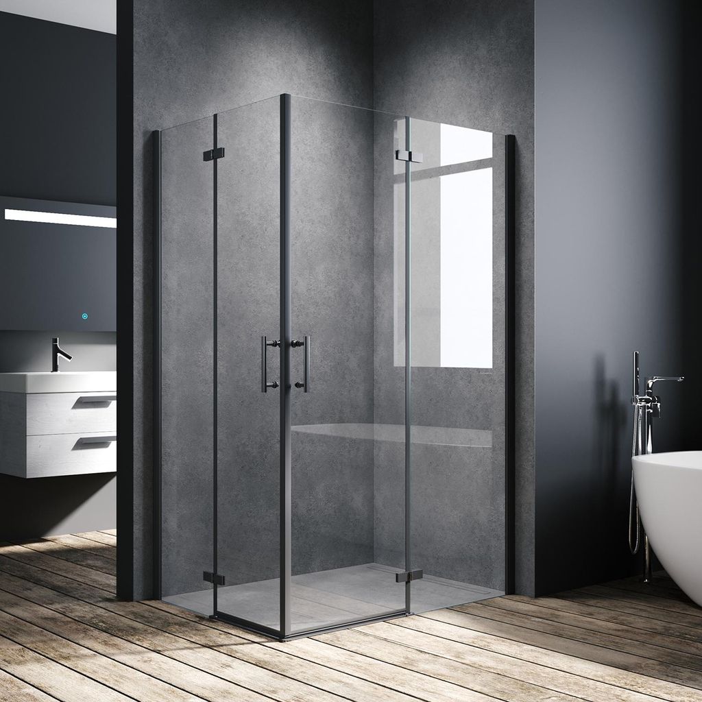 SONNI Schwarzes Duschabtrennung 80x120x195cm Pendeltür Falttür Eckdusche 6mm NANO Klarglas Drehfalttür Eckeinstieg Bad