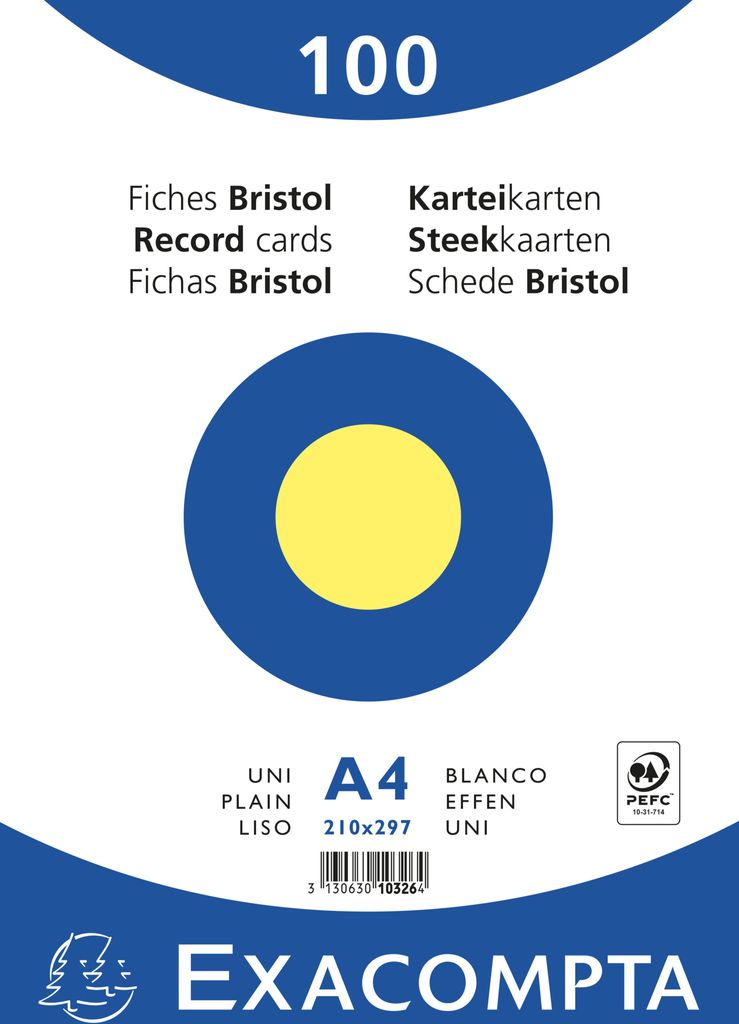 Exacompta 10x Karteikarten A4 blanko, 100 Stück eingeschweißt - Gelb - 10326E