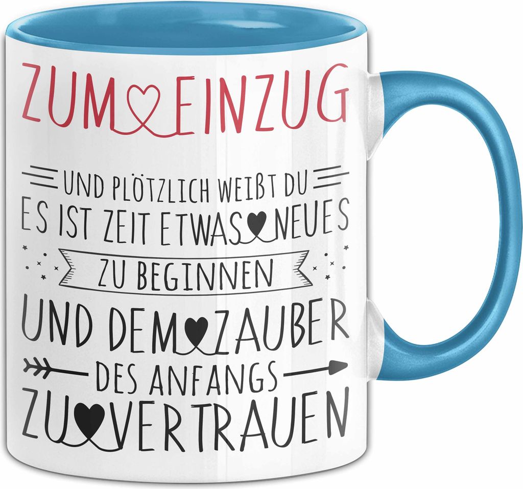 Einzugsgeschenke Wohnung Tasse Neue Nachbarn Geschenkidee Zum Einzug Spruch Kaffee-Tasse Einweihungsgeschnek (Blau)