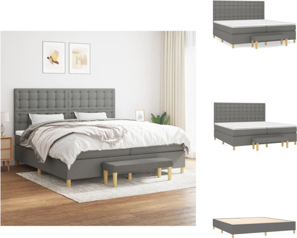 vidaXL Boxspringbett mit Matratze Dunkelgrau 200x200 cm Stoff - Betten & Bettgestelle