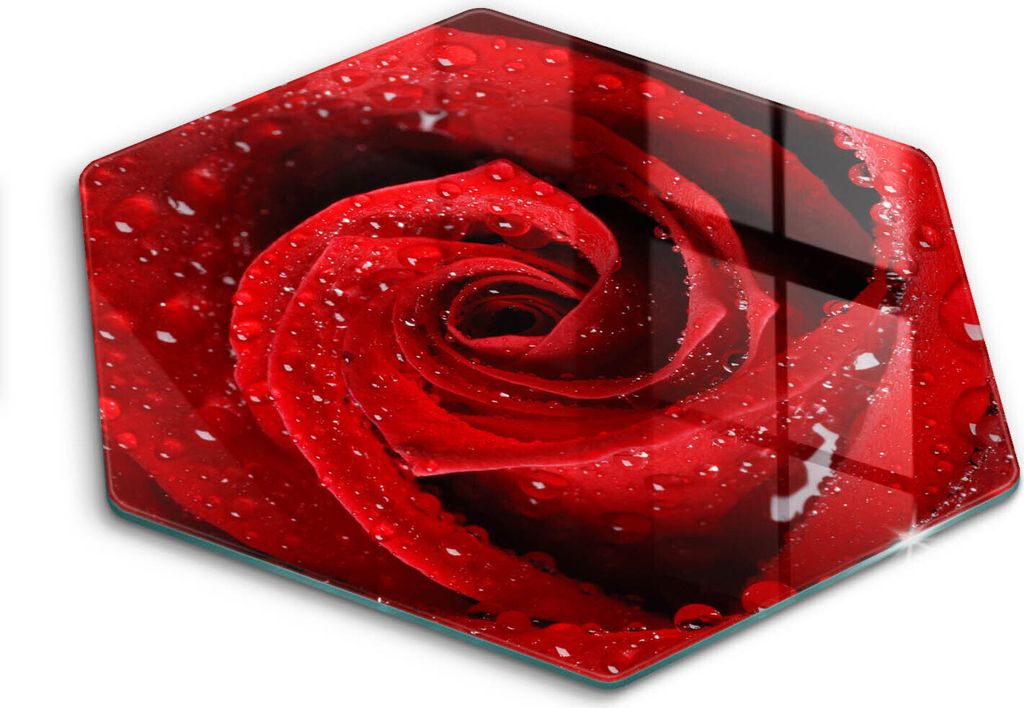 Glasschneideplatte - Herdabdeckplatte - Hexagon 40 cm -Schneidebrett - Spritzschutz - Rosenblütenblätter