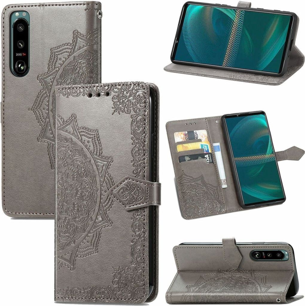 König Design Hülle kompatibel mit Sony Xperia 5 III Kunstleder Handyhülle - Handy Case Grau