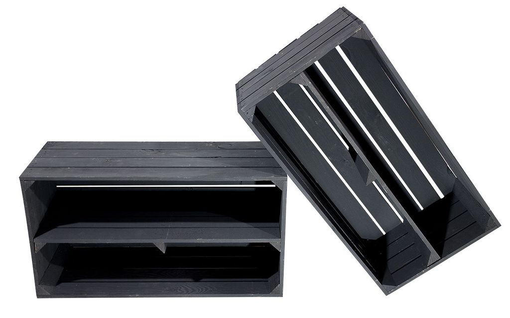 2x Schwarze Obstkiste in moderner, breit geschnittener Optik / 74,5x40x31cm / stapelbar / für drinnen & draußen