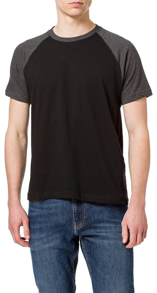 Build Your Brand - T-Shirt Raglanärmel für Herren Kontrast-Ärmel LT2004 (4XL) (Schwarz/Holzkohle meliert)