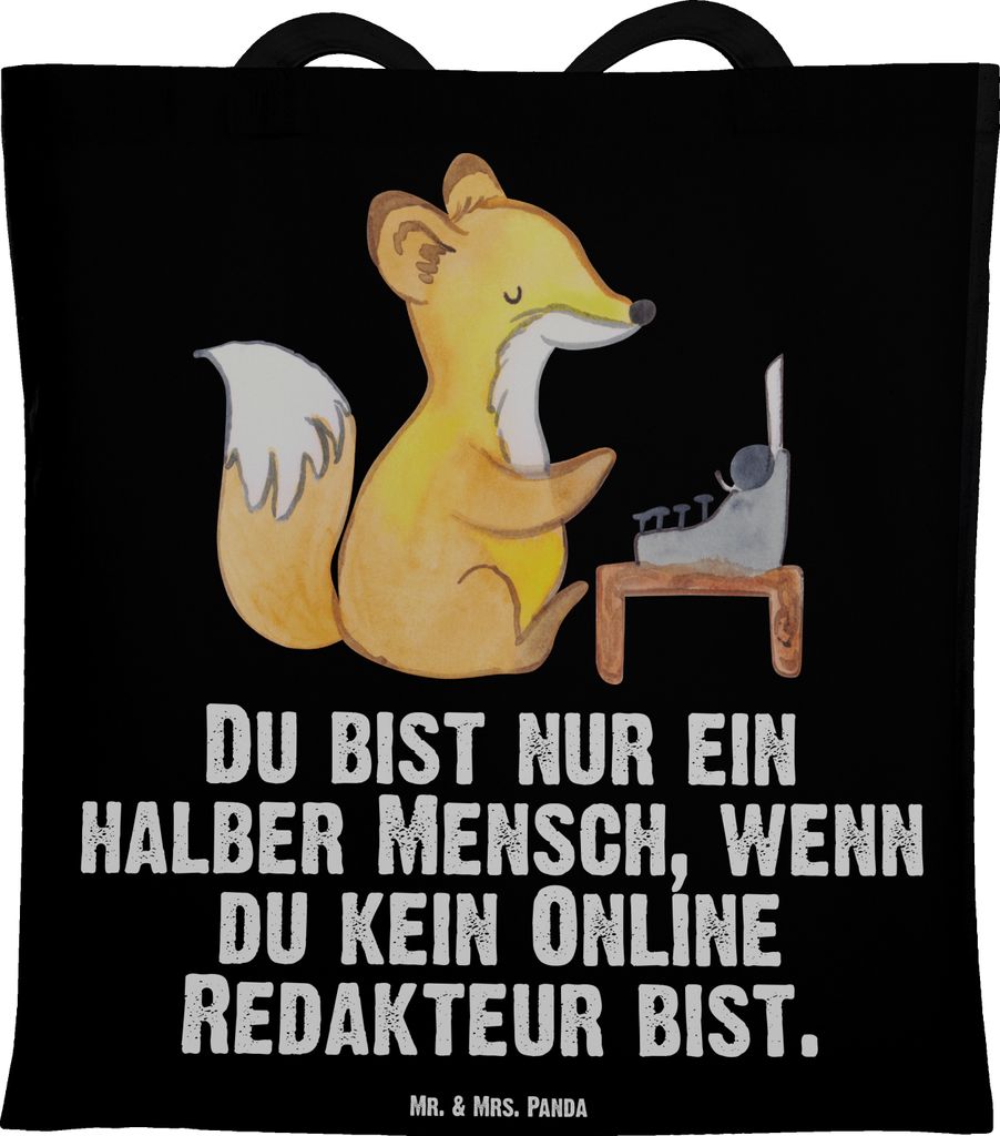 Mr. & Mrs. Panda Tote Bag Online Redakteur Herz - Schwarz - Geschenk, Jutebeutel, Tasche, Shopping, Laptoptasche, Tragetasche