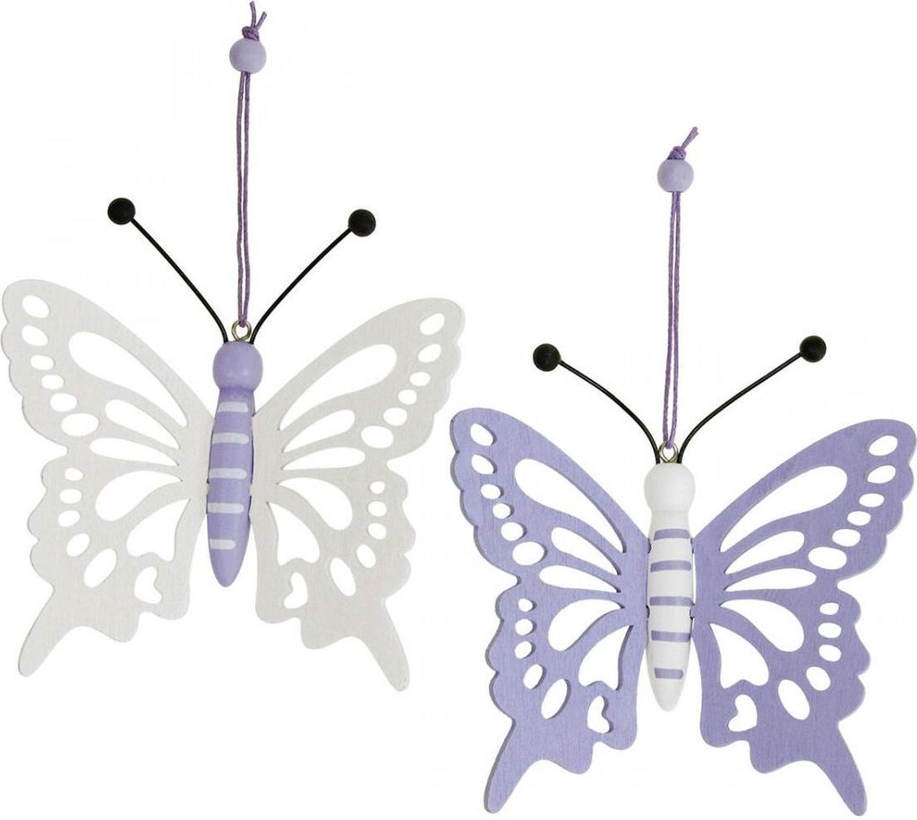 Dekohänger Schmetterlinge Holz Lila/Weiß 12×11cm Fensterdeko Kinderzimmer 4St