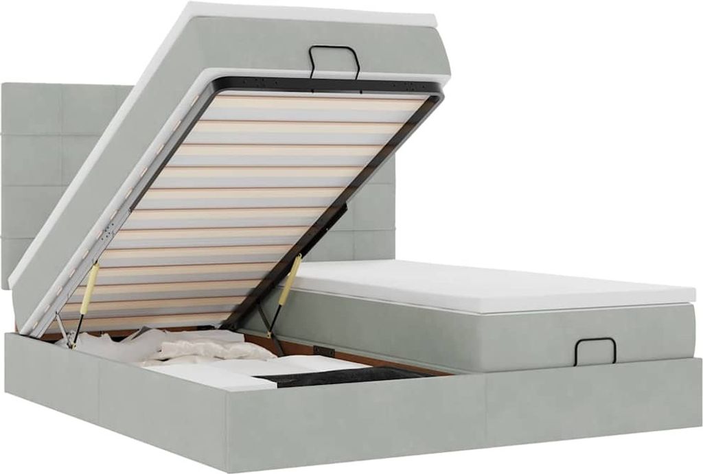 vidaXL Ottoman-Bett mit Matratzen & LEDs Hellgrau 200x200 cm Samt