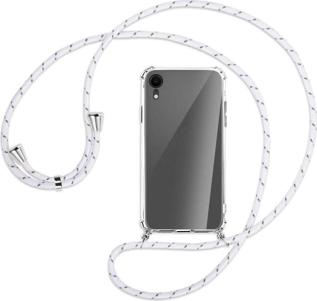 Handykette Backcover-Schutzhülle mit Band (Metall silberfarben) für Apple iPhone XR - weiß/grau