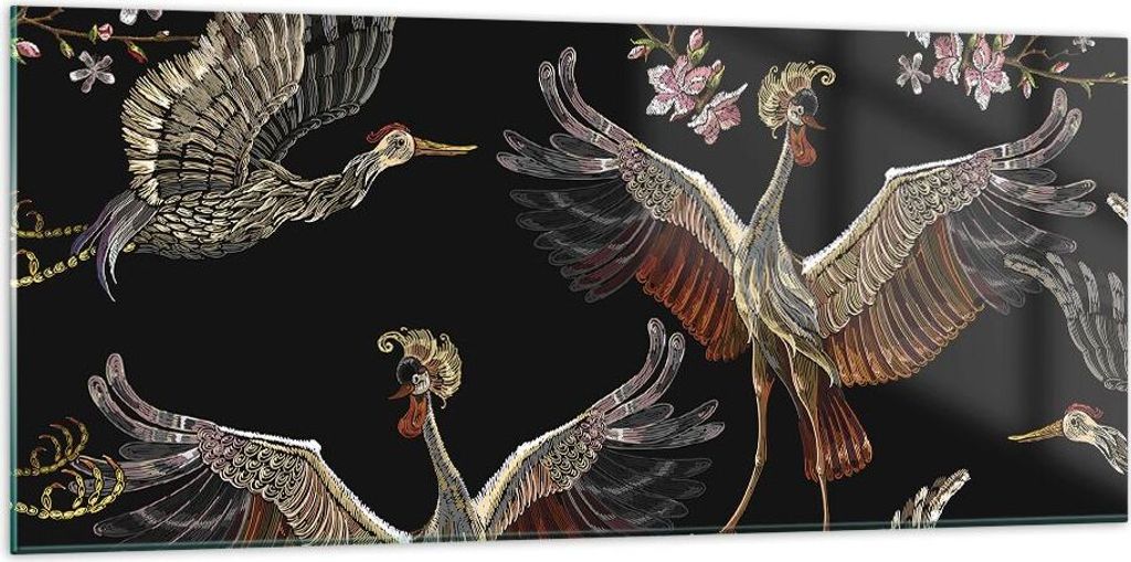 Bilder auf glas - Einteilig - Asiatisch Vögel Verziert - 120x50cm - Glasbilder - Wandbilder - Bilder - zum Aufhängen bereit - Wanddekoration aus ...