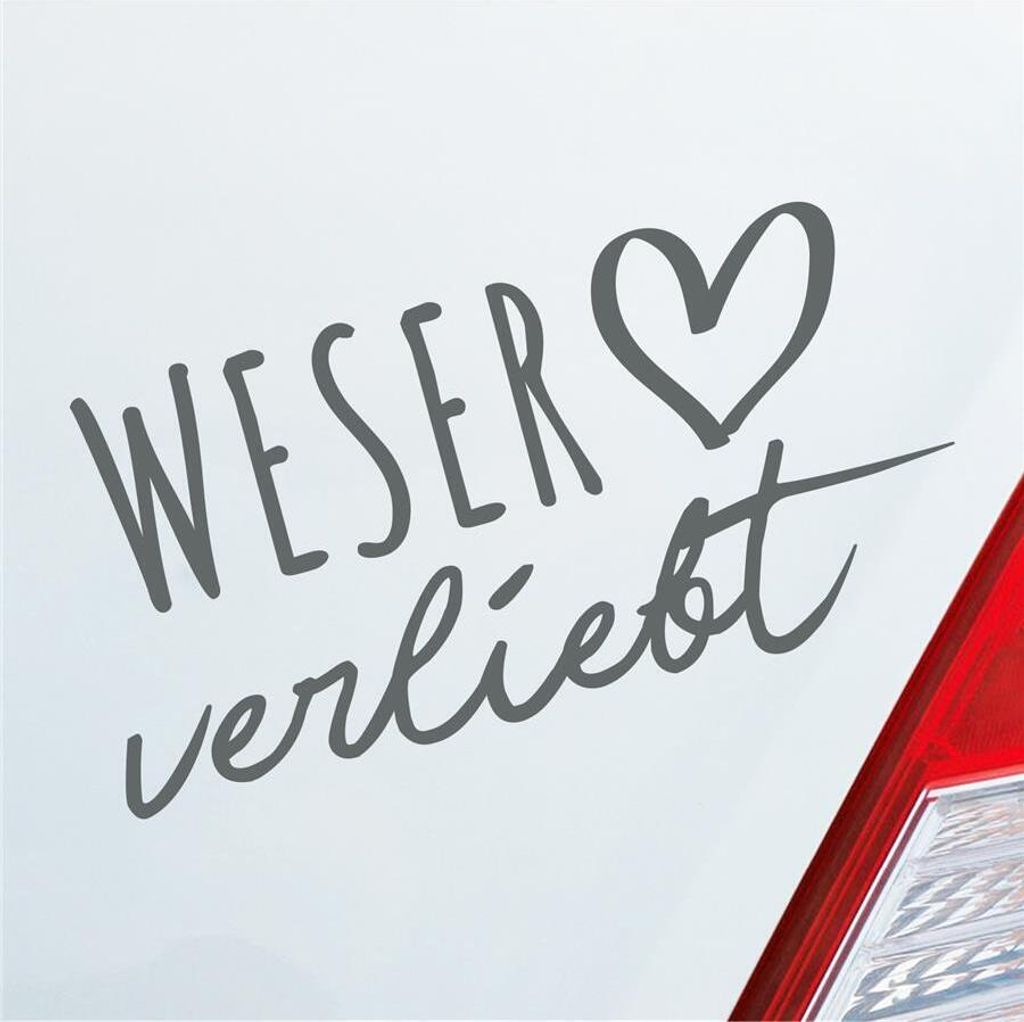 Auto Aufkleber Weser verliebt Herz Fluss Wasser Water Liebe Car 19x10 cm Grau Sticker Heckscheibenaufkleber