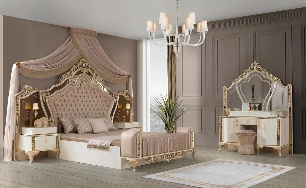 Schlafzimmer Komplettes Bett 2x Nachttische Kommode mit Spiegel 4tlg Neu