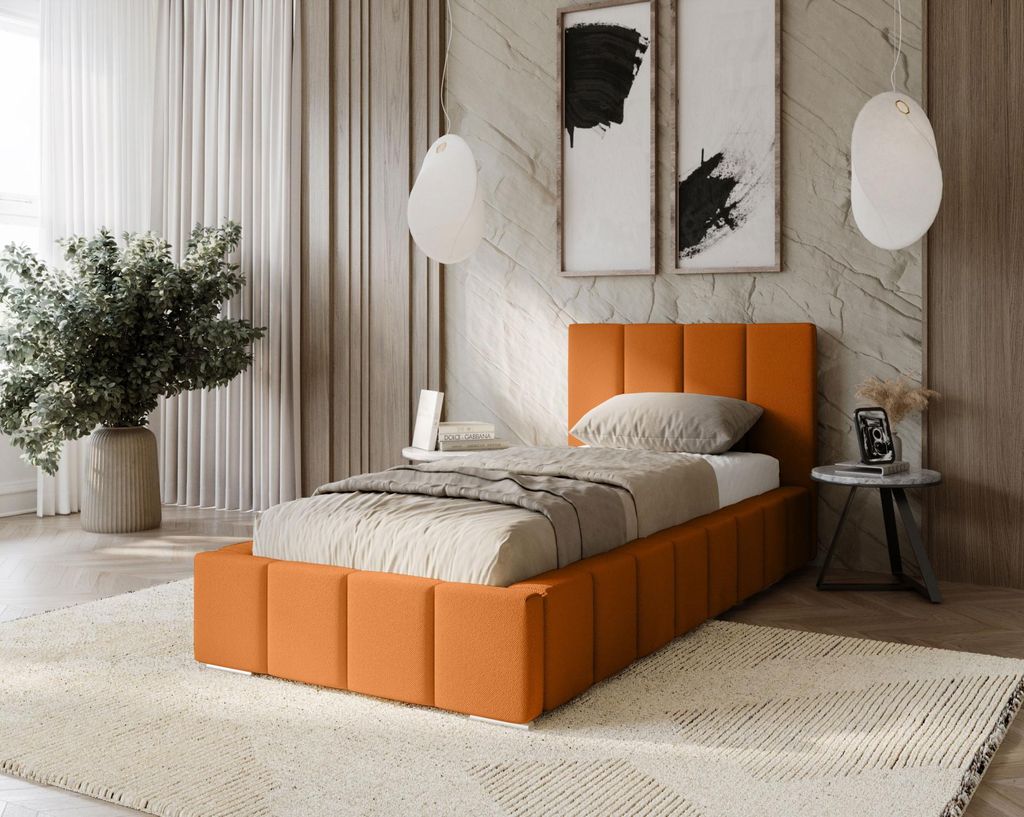 Gepolstertes Einzelbett 100x200 mit Stauraum BURKE - rot