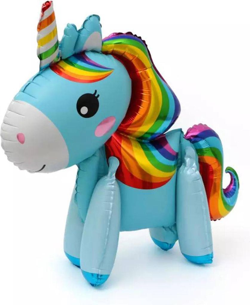 Folienballon 3D Einhorn, blau mit bunter Mähne, ca. 45 cm Produktbild 