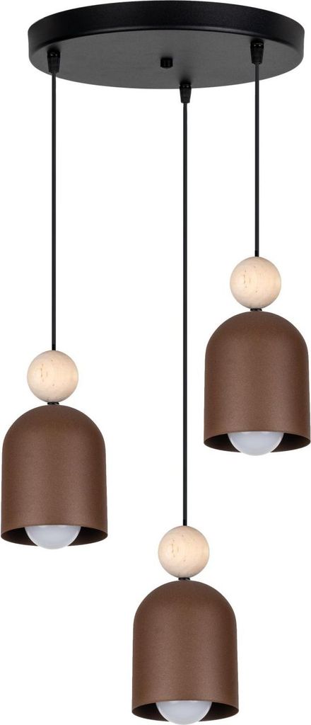 Hängelampe Metall B: 36 cm H: max. 95 cm Schwarz Rostbraun Natur E27 3-flammig Hängeleuchte