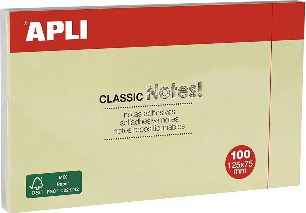 APLI Haftnotizen "CLASSIC Notes!" 125 x 75 mm gelb 100 Blatt