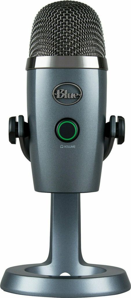 A studio shot of a Blue Yeti Nano USB microphone on a white background.