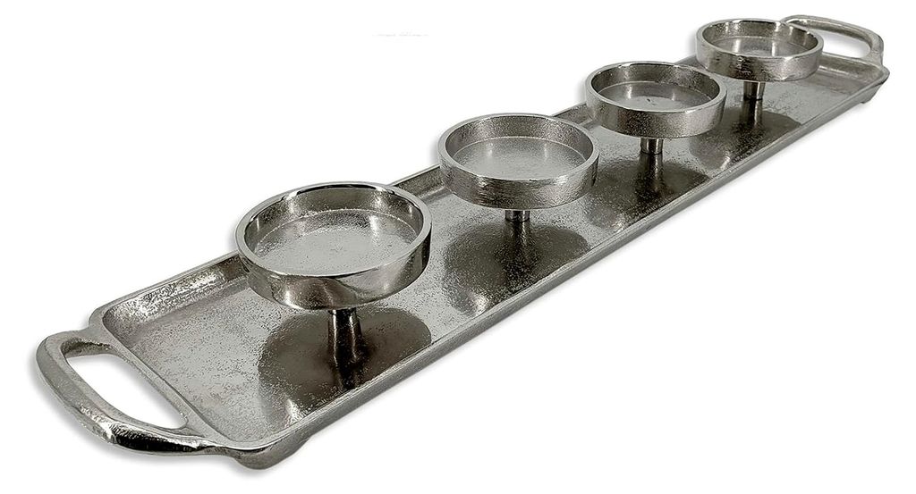 Metallkerzenhalter Silber 63 cm für vier große Stumpenkerzen Tischdekoration Adventkerzenständer