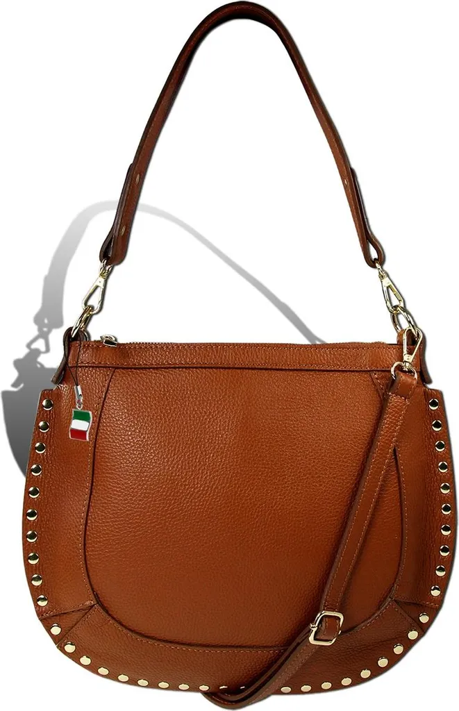 Sac de selle Florence D2OTM105N en cuir véritable marron clair à rivets