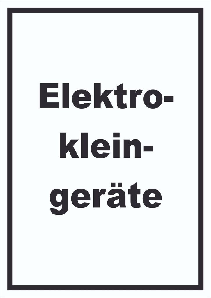 Elektrokleingeräte Mülltrennung Schild mit Text hochkant A5 Rückseite selbstklebend