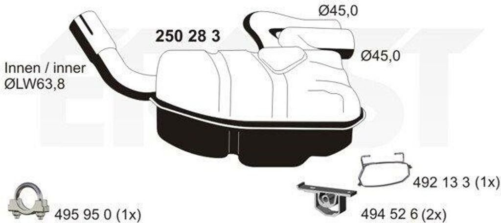 ERNST 250283 Endschalldämpfer für MINI Schrägheck (R50, R53) Auspuff